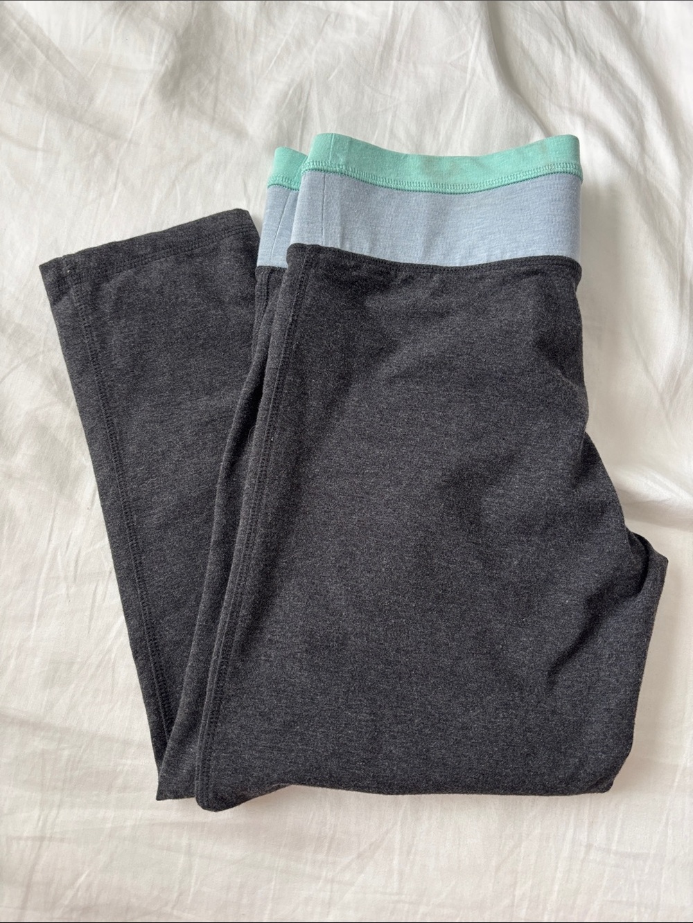 Victoria's Secret Dark Gray Capri Leggings with Mint & Light Blue Waistband
